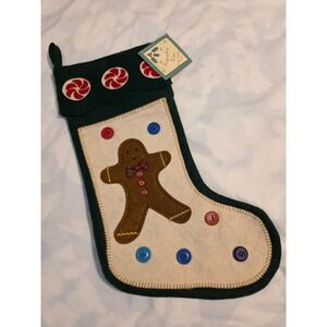 Sugarplum Lane Felt‎ Christmas Stocking Gingerbread Man Buttons Holiday Decor